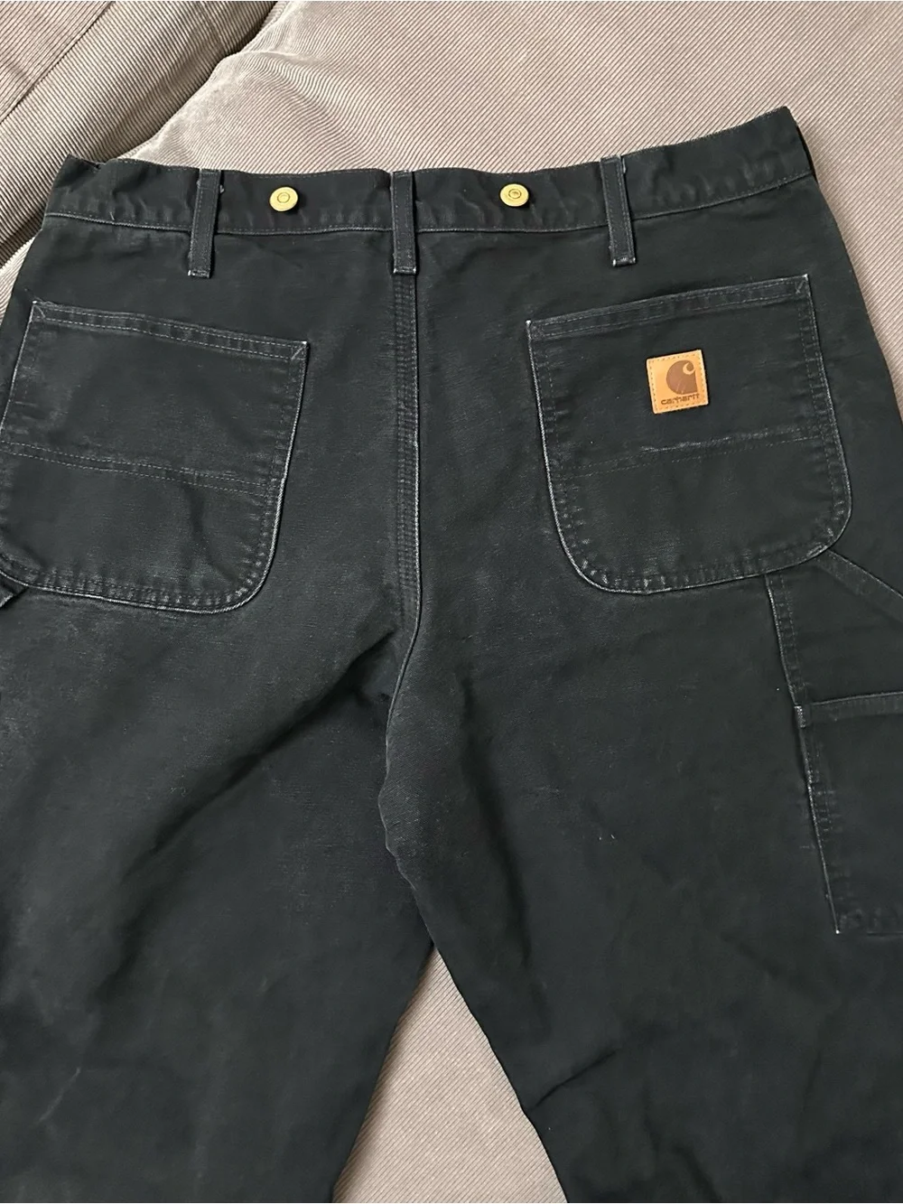 Carhartt B111 BLK Flannel Lined Losse Fit Carpenter Pants Men's 35x32 Distressed